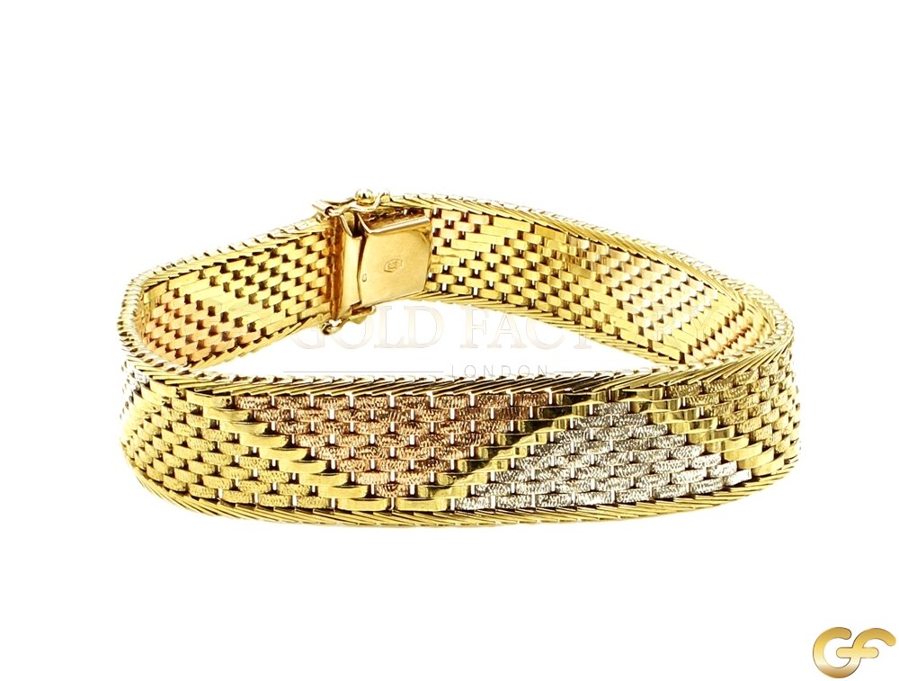 Elegant Flat Weave Multitonal 9ct Bracelet